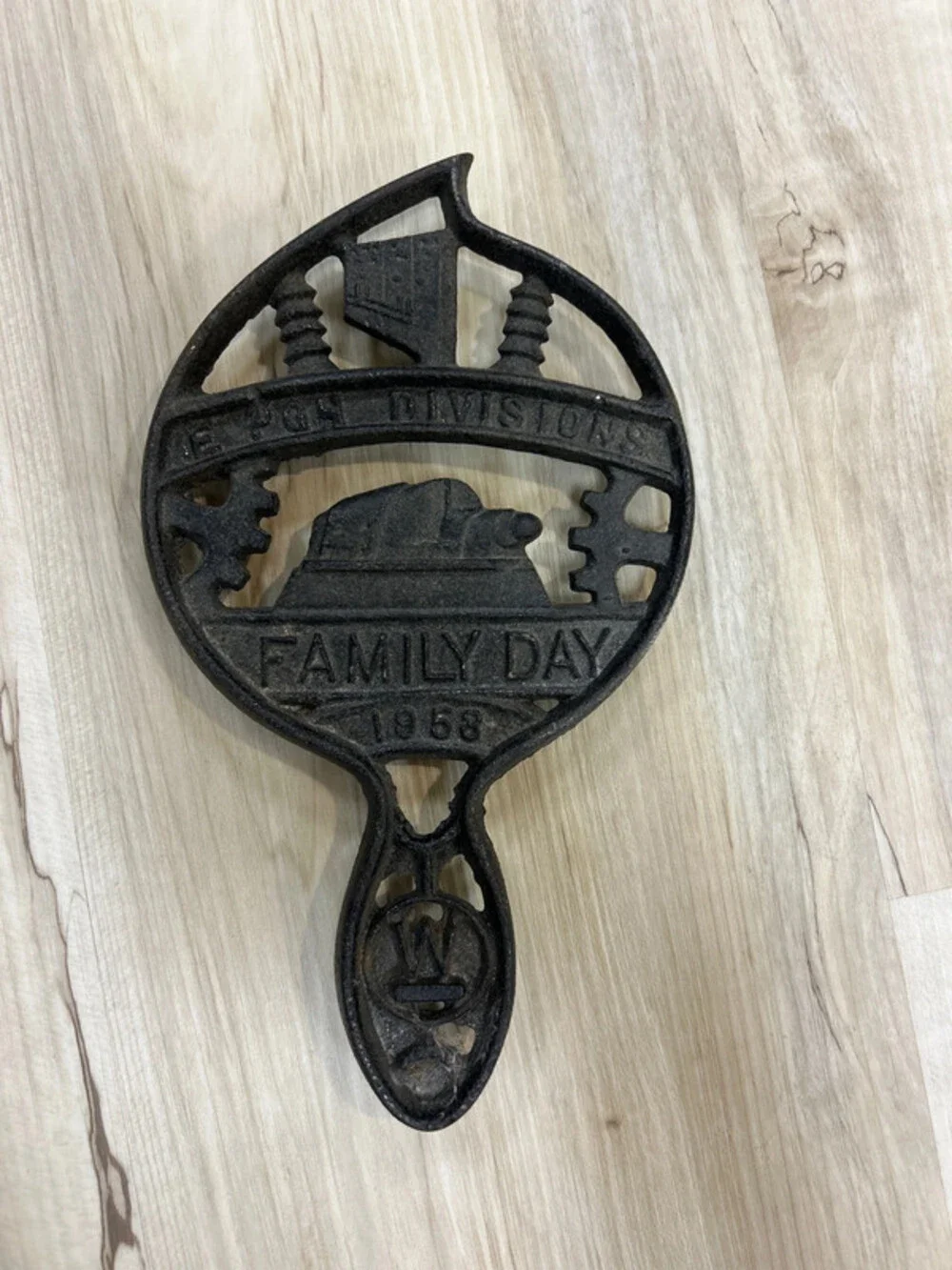 Vintage Trafford Foundry cast-iron commemorative trivet